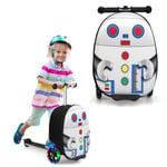 2-in-1 Ride On Scooter Suitcase 19” Kids Travel Luggage with Waterproof EVA Shell & LED Flashing Wheels