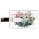 16G USB Flash Drives Credit Card Shape Yorkie Memory Stick Bank Card Style Sketch of a Cute Yorkshire Terrier on a Bed of Flowers Black and White Drawing Art,Black White Waterproof Pen Thumb Lovely Ju