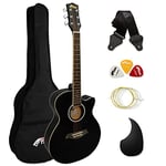 TIGER ACG1-BK34 3/4 Guitare acoustique à cordes en acier pour 9 ans et plus avec sac, sangle, cordes de rechange et plectres - Noir