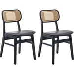 Chaises de Salle à Manger Lot de 2 Chaise Salle a Manger en Bois avec Coussin Chaise Rotin Confortable, Cuir pu, Noir