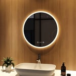 Miroir lumineux salle de bain Rond 60cm avec anti-buée, miroir rond mural cosmétique lumineux avec Tactile et Horloge - Meykoers