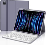 Coque Clavier pour iPad Pro 12.9"" 6eme/5eme/4eme/3eme Generation 2022-2018, AZERTY Français Clavier Bluetooth Magnétique Détachable pour iPad Pro 12.9"", Violet