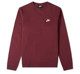 Nike Mens' Nike Sportswear Club Crew Long Sleeved T-Shirt, Maroon/White,X-Large