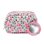 Cath Kidston Make Up Bag with Mirror | Travel Makeup Case | Cosmetic Organiser | Vanity Makeup Kit Case | Train Make Up Case | Strawberry Print