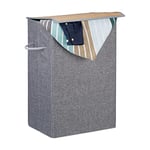 Relaxdays Laundry Hamper with Hook and Loop Lid, Fabric, 2 Handles, Portable, 60 L Capacity, HWD 60x40x30 cm, Grey