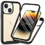 OUBELI Coque Compatible avec iPhone 15 avec Protecteur d'écran Protection complète du Corps à 360° Housse de Protection Antichoc Transparente Amovible en Silicone PC + TPU. Noir