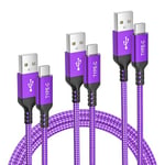 Elebase Câble Chargeur USB Type C 0.5M/1M/2M 3-Pack,Cordon Charge Nylon pour Kindle Fire HD 11 10 9 2020 2021,iPhone 16 15 Max,Samsung Galaxy S24 S23 S22,A54 A53 A52,A32,A53,A73 A72,Z Fold Flip 4 5 6