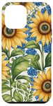 Coque pour iPhone 14 Pro Max Jaune tournesols d'été fleurs bleues joli motif floral