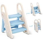 Onasti Marche Pied Pliable pour Enfant, Marchepied 3 Marches pour bébé, Marchepieds Hauteur réglable pour Chambre de bébé Rehausseur Stable, Multifonction et Antidérapant (Bleu)