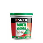Sader - Enduit Mural Multi-Usages en Pâte - Rebouche, Égalise, Lisse et Colle - Intérieur/Extérieur - Spéciales Pièces Humides - Tous Supports - 1 Pot 1,5 kg, Blanc