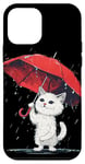 iPhone 12 mini Cute white Cat under red Umbrella Costume Case