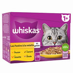 WHISKAS Repas pour Chat - 48 Sachets Fraîcheur (Lot de 4 Packs 12x85g) - Festins à la Volaille (4 variétés) - Pâtée pour Chat Adulte en Gelée. Nourriture Humide Adaptée aussi aux Chats Stérilisés, 48x85g