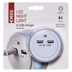 LED-yövalo 3LED 230V 2xUSB