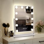 TUREWELL Hollywood Makeup Mirror with Lights,Large Lighted Vanity Mirror with 3 Color Light & 12 Dimmable Led Bulbs,Smart Lighted Touch Control Screen & 360 Degree Rotation(White)