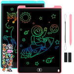 Damcyer 2 Pack Tablette D'écriture LCD 12 Pouces,LCD Tablette Dessin avec Ecran Coloré,Bloc D'écriture Effaçable avec des Autocollants d'animaux,pour Garçons et Filles de 3 4 5 6,Bleu + Rose