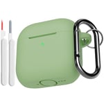 KOKOKA Coque Étui Compatible avec AirPods 4ᵉ Génération avec Kit de Nettoyage, Housse en Silicone Etui de Protection pour AirPods 4 2024 avec Mousqueton, Témoin LED Visible, Matcha Green