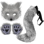 2024 Faux Päls Rev Räv Svans Katt Var Cosplay Kostym Set Plysch Mask Fluffy Tass Handskar Halloween Jul