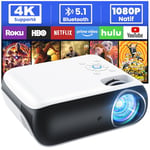 HOPVISION Projecteur 4K Supporté, Mini Projecteur Bluetooth 5.1 Home Cinéma 9500 lux Vidéoprojecteur, Natif Full HD 1080P Retroprojecteur 180'' pour Extérieur/Maison Fire Stick/Smartphone/PS5/HDMI