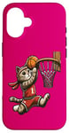 Coque pour iPhone 16 Belle idée cadeau design drôle chat qui fait du basketball