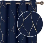 Deconovo Thermal Insulated Blackout Curtains, Gold Wave Foil Printed Eyelet Cur