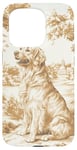 Coque pour iPhone 15 Pro Charmante toile de jouy beige golden retriever