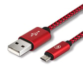 Cable Micro USB en Nylon tresse 2M Charge Rapide et Transfert de donnees pour Samsung Galaxy S7/6/ A10/ J, Manette PS4/Xbox One, et Autres dispositifs MicroUSB 2M Rouge