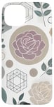 Coque pour iPhone 15 Plus Motif floral rose, style géométrique minimaliste