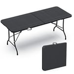 vounot Table Pliante de Pique Nique 180x75x72cm HDPE 8 Places Rectangulaire Fonction Valise Portable Table Pliable Convient pour la Terrasse, Le Caming, la Plage Noire