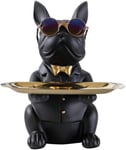 Resin Cool Dog Veistos Bulldog Koristefiguuri Säilytysalusta Säästöpossu Avain Välipalapidike Moderni taide Patsas Kotitoimisto Ornamentti Koriste (musta)