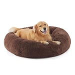 Bedsure Donut Dog Bed Extra Large - Calming Dog Bed for Anti-Anxiety, Round Dog Bed Washable, Fluffy Pet Beds for Large Dogs, Brown, 115x115x25cm