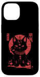 Coque pour iPhone 14 Chat Maneki-Neko en colère porte-bonheur avec art japonais Kanji