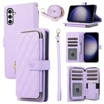 ELISORLI Wallet Case for Samsung Galaxy S24 5G with Detachable Wrist Strap Crossbody Shoulder Strap, 9+ Card Slots Zipper Purse, Luxury PU Leather Stand Cell Phone Cover for S 24 24S GS24 G5 Purple