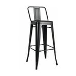 Kosmi - Tabouret de bar en métal noir mat style industriel - Avec dossier - Hauteur 66cm