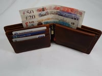 Man’s Full Grain Veg Tan Leather Wallet Top Brand Rfid Protected In Gift Box