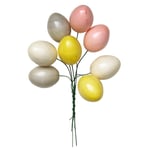 Glanslackade ägg i pastellfärger för påsk & pyssel, 8 st. Pappersvadd m ståltråd