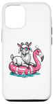 iPhone 13 Pro Funny Goat On Flamingo Floatie Summer Pool Party Vintage Case