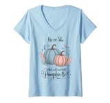 Womens He or She What Will Our Little Pumpkin Be Halloween Gender V-Neck T-Shirt