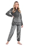 CityComfort Pyjama Femme Hiver Polaire, Ensemble Pyjama Chaud à Capuche pour Femme Ado, Idée Cadeau pour Elle (Charbon de Bois, S)