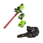 Greenworks Cordless Hedge Trimmer 40V 61cm Cutting Length + Cordless Chainsaw