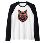 Retro Sunglasses York Chocolate Cat Raglan Baseball Tee