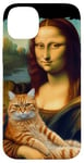 Coque pour iPhone 14 Plus Mona Lisa tenant un chat Portrait d'art Peinture Kitty Cat