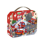 Janod - Puzzle Enfant Pompiers 24 Pièces - Jeu Educatif Motricité Fine et Concentration - Valisette Poignée - Fabriqué en France et Certifié FSC - Encres Végétales - Dès 3 Ans, J02605