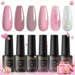 Gel nagellack set 6 färger 7ml ljusrosa mörkrosa glitter rosa shellac gel nagellack