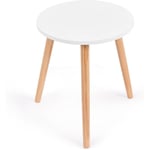 Table d'Appoint Ronde avec Pieds en Bois Massif,Bout de Canapé Style Moderne,Idéal pour Chambre,Salon,Bureau,Charge Max 30 kg - Goplus