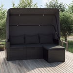 Canapé de jardin 3 places Sofa Banquette de jardin avec toit et repose-pieds Noir 12546