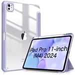 FINTIE Coque pour iPad Pro 11 Pouces 2024 (M4, 5ème Génération) - [Rangement de Stylet] Coque Arrière Transparente Claire Étui Pliable, Housse Antichoc avec Bord en TPU, Lilas