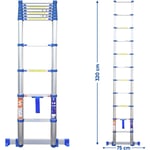 Keli - Echelle Télescopique 3,2M, Echelle Pliante, Escamotable, Fabriquée en Aluminium, Qualité Professionnelle, Certification 150 kg, EN131