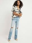 River Island High Waisted Ripped Straight Jeans - Blue