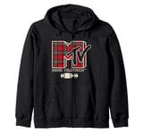 MTV Music Television Plays Grunge Plaid Big Chest Logo Zip Hoodie