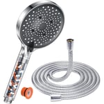 Pommeau de douche économique avec tuyau 1,6m et filtre anticalcaire - YEAUPE - 7,5L/min - 130mm - chromé